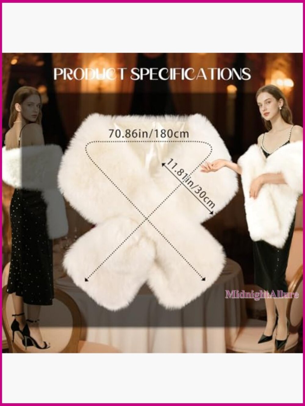 Long Faux Fur Shawl Scarf Winter Warm Bridal Wedding Party Festive - Picture 3 of 7